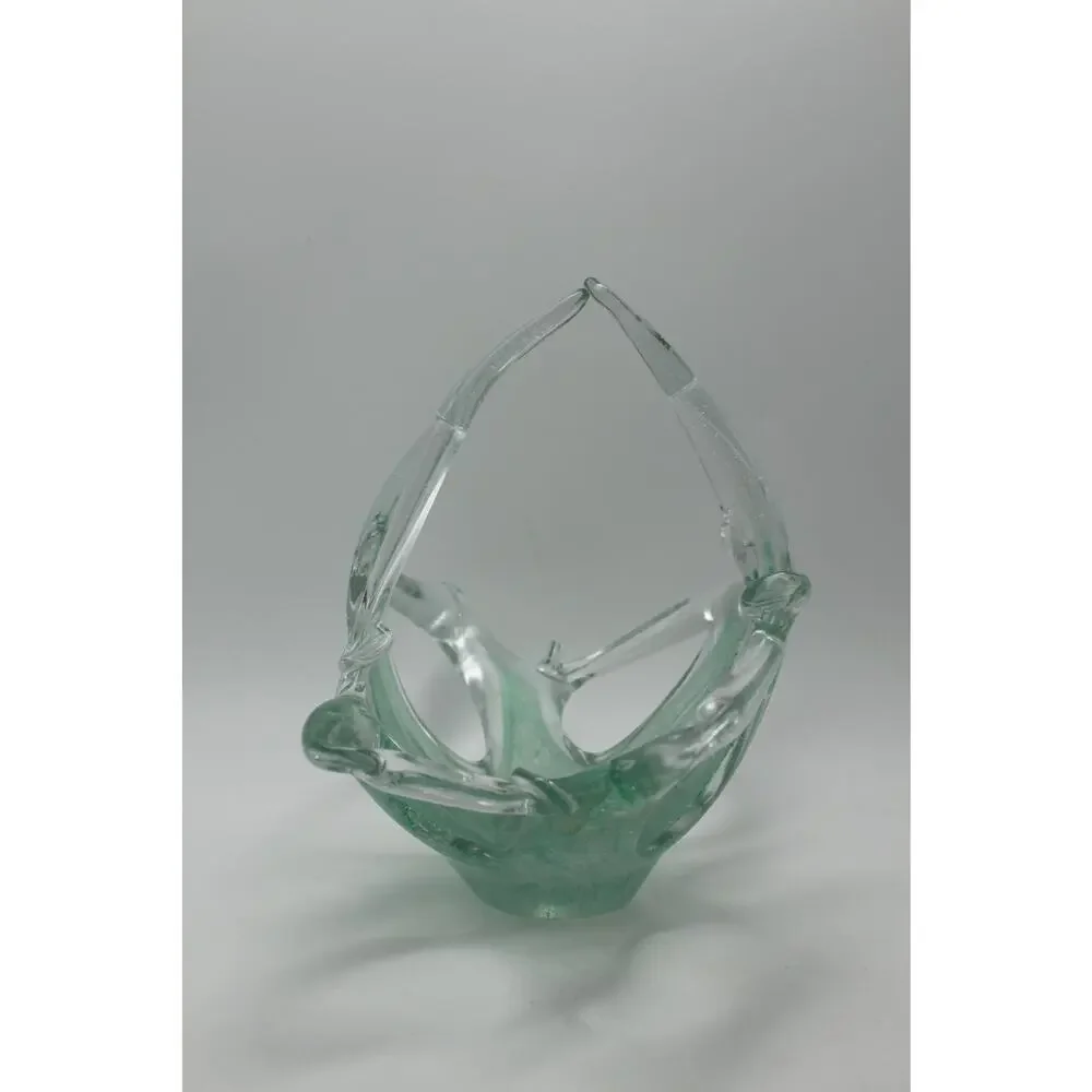 Vtg Murano Art Glass Green Hand Blown Stretched‎ Starfish Gazer Basket w/ Label